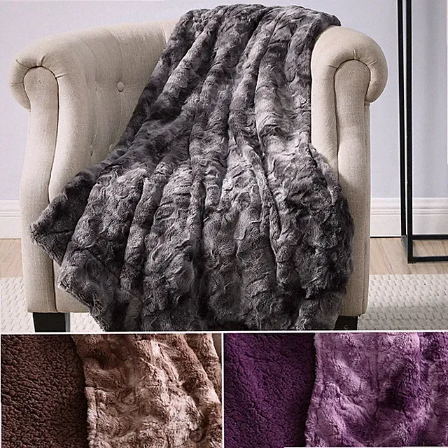 Chezmoi Collection Cozy Soft Faux Wolf Fur Throw Blanket w/ Plush Sherpa Fleece