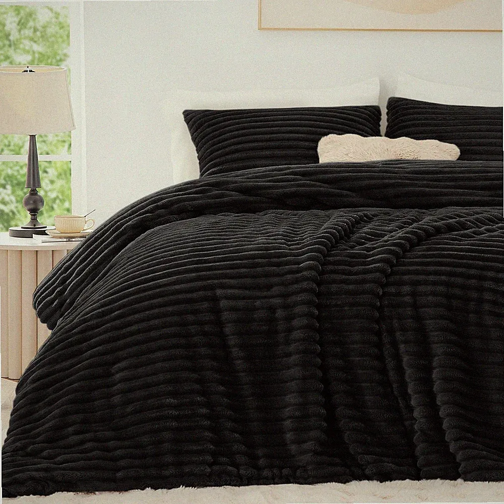 Cozy Full Size Fluffy Comforter Set - Soft Faux Fur Jacquard Bedding, 3 Pieces