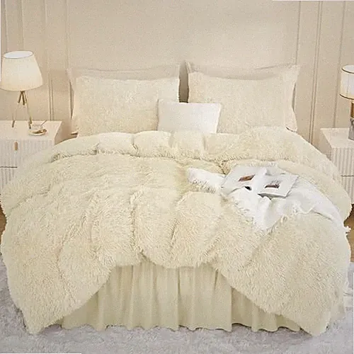 Faux Fur Beige Comforter Set Full Size, 3 Full (79"x90") 11 - Light Beige