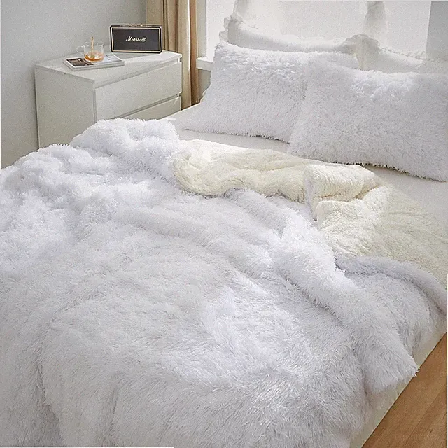 Faux Fur Comforter Set Full Queen Shaggy Velvet Winter Luxury Bedding Soft (76