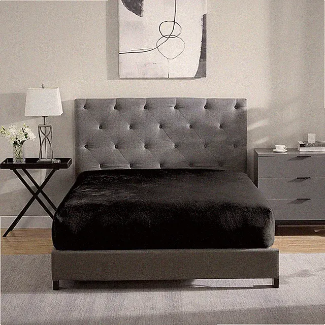 Flannel-Plush Fur Fitted Sheet - Ultra Soft & Thick Plush Fur - All Twin Black