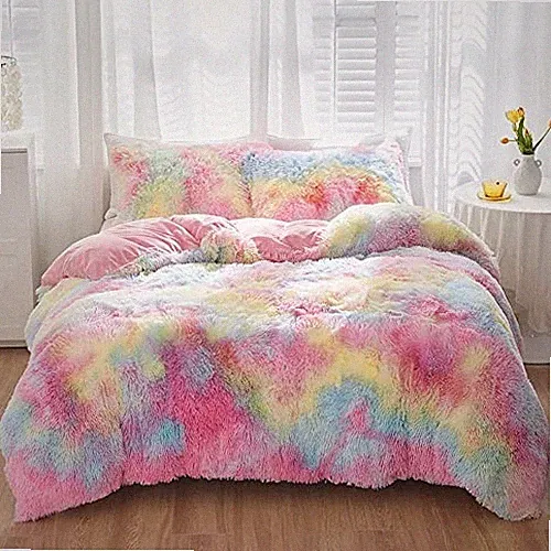 Fluffy Full Size Bedding Sets for Girls Faux Fur Plush Shaggy Full (3PCS) Pink