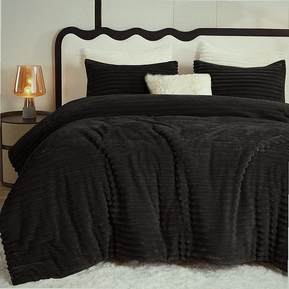 Fluffy King Size Comforter Set - Super Soft Faux Fur Black Comforter King Siz...