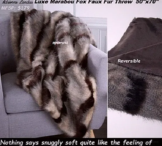 Fur Designer Adrienne Reversible Marabou Fox Faux Fur Throw blanket MFRP $179