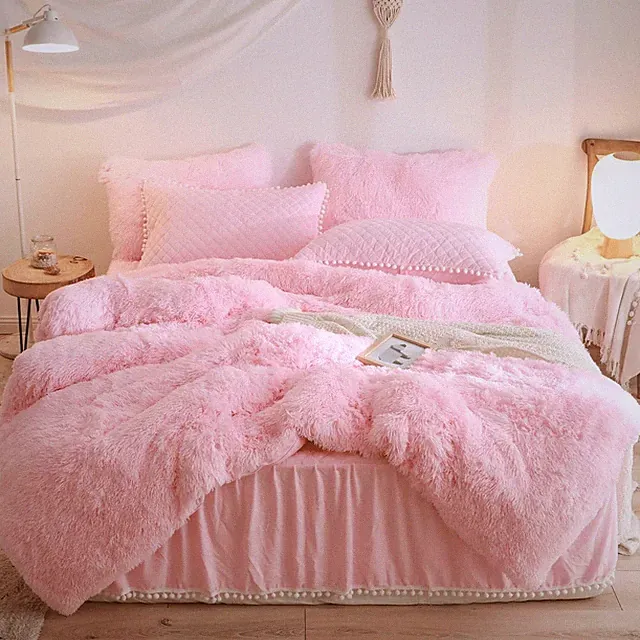 Furry Gray forter Cover Queen Set, Soft Fuzzy Faux Fur Gray Bedding