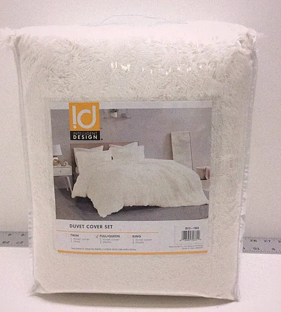 Intelligent Design ID12-1924 Shaggy Fur Duvet Cover Set Full Queen Ivory