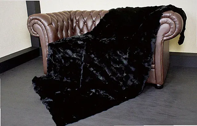 Luxury Genuine Rex Rabbit Fur Throw Blanket Warm Sofa Bedspread Black 203x152cm