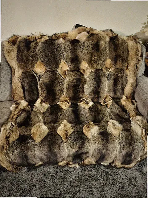 luxury Real Racoon & Coyote fur throw quilt hand made hunting cabin very soft