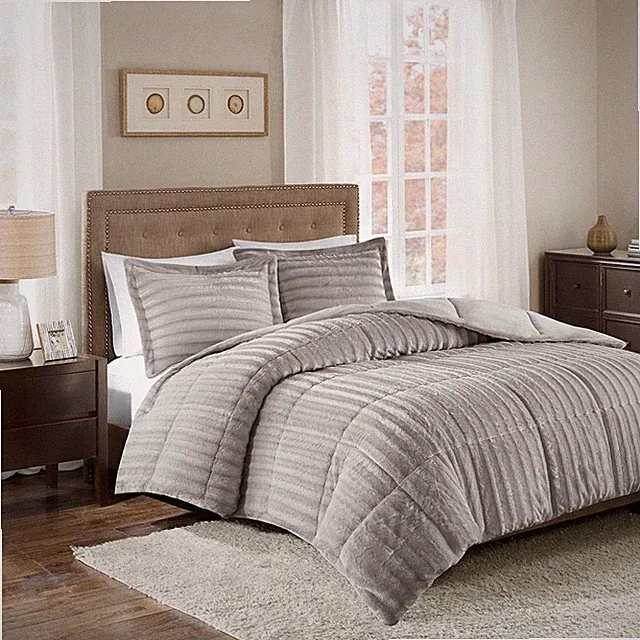 Madison Park Pleated Super Soft Faux Fur Comforter Set Full Queen King Size