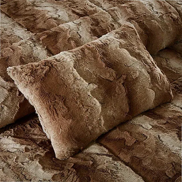 MODERN LUXURY CHIC ULTRA SOFT PLUSH FAUX FUR BROWN TAN TAUPE CHIC COMFORTER SET