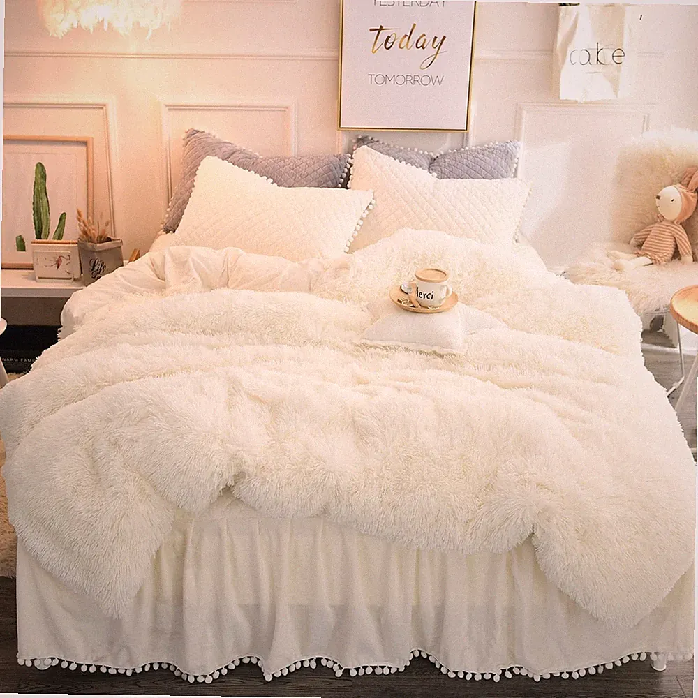 MUKKA Longfur Faux Fur Duvet Cover Set Queen, 3 Pieces Shaggy Bedding Set (1...