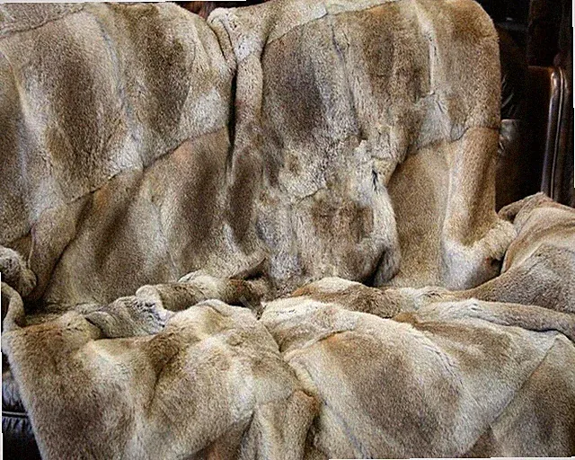 Natural Real Rabbit Fur Throw Soft Bedspread Blanket Luxury Whole Fur 4.6x5.2ft
