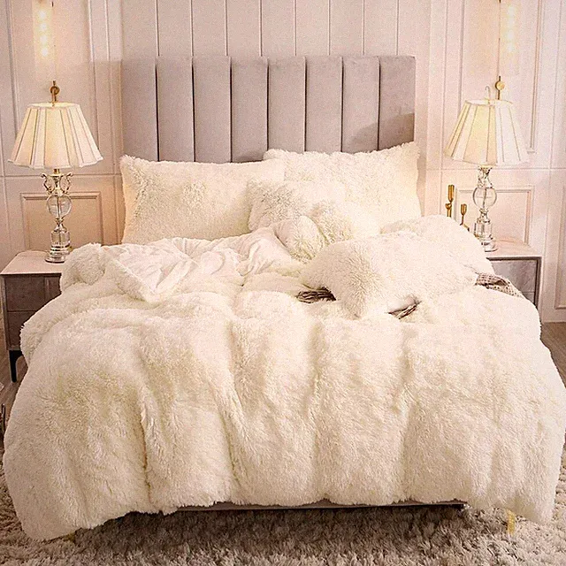 NEW!~ COZY ULTRA PLUSH & SOFT FLUFFY FUR SHABBY IVORY WHITE MODERN COMFORTER SET