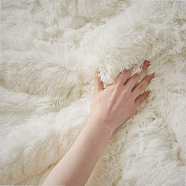 NEW!~ ULTRA SOFT PLUSH IVORY FAUX FUR COMFORTER SET CREAM SHAGGY FLUFFY BEDDING