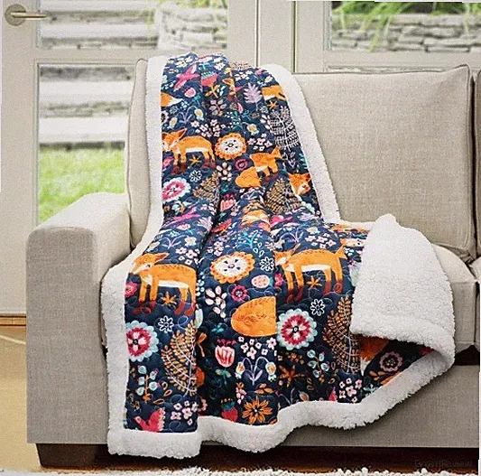 Pixie Fox Throw Blanket Quilted 50x60 Reversible Quilt Kid Gift Fun Sherpa Blue