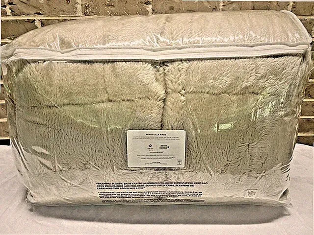 Pottery Barn Faux Fur Shearling KING / CAL Size Bed Quilt Stone NEW So Soft $329