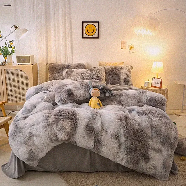 Shaggy Fluffy Duvet Cover Set Full Size Ultra Soft Faux Fur Plush Comforter C...