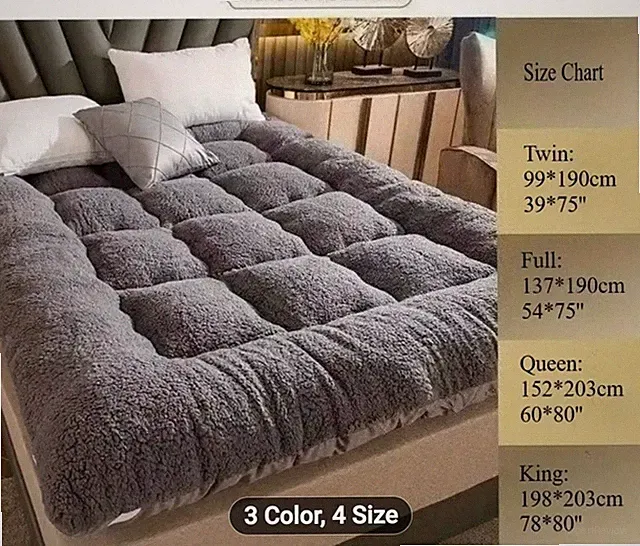 Sherpa Mattress Topper Queen Gray Warm & Soft Machine Washable Solid
