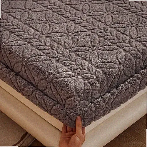 Soft Coral Fleece Fitted Sheet Elastic Mattress Protector Cover Plush Bed Linen