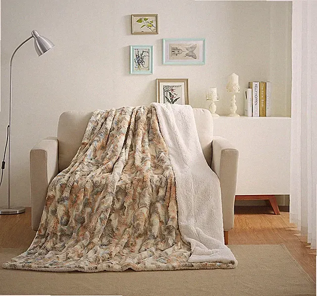 Tache Brown Russian Lynx Luxury Elegant Super Soft Chic Faux Fur Throw Blanket
