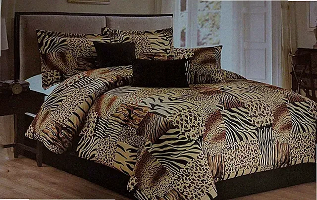 Twin Full Queen Cal King Bed Leopard Zebra Black Brown Fur 7 pc Comforter Set