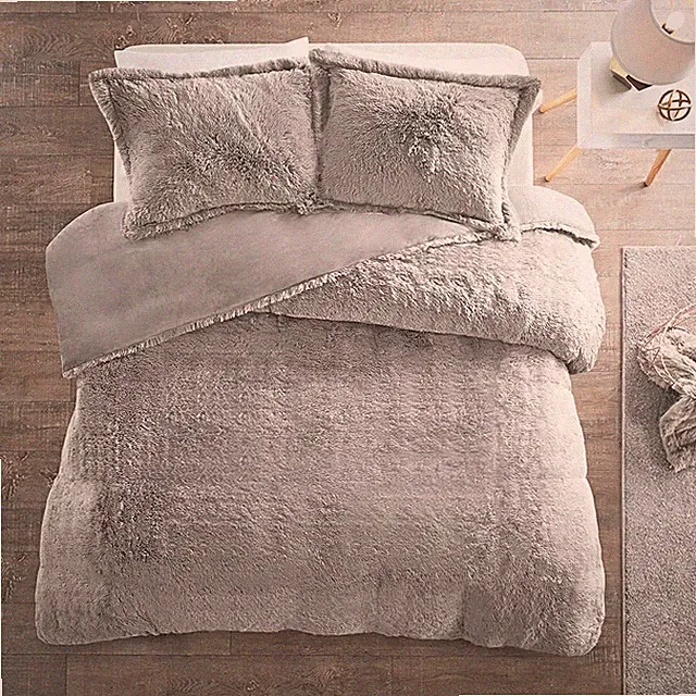 ULTRA SOFT PLUSH GREY FAUX FUR 3pc Duvet * SET : GRAY SHAGGY BEAR HUG BEDDING