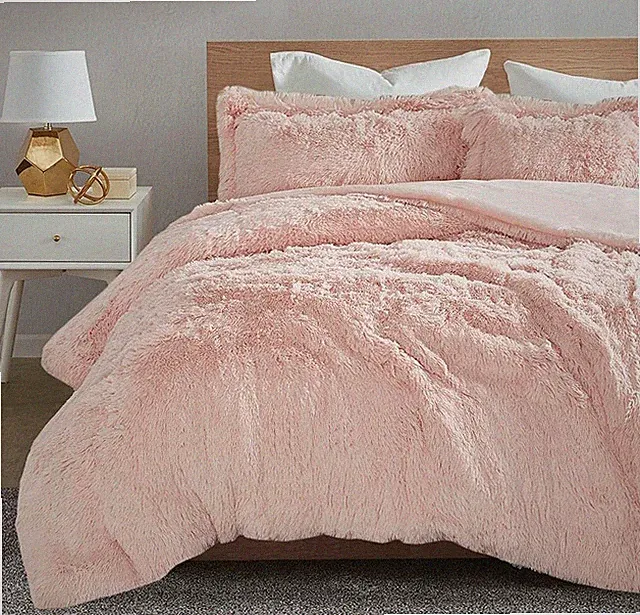 ULTRA SOFT PLUSH PINK FAUX FUR 3pc Duvet * SET : BLUSH SHAGGY BEAR HUG BEDDING