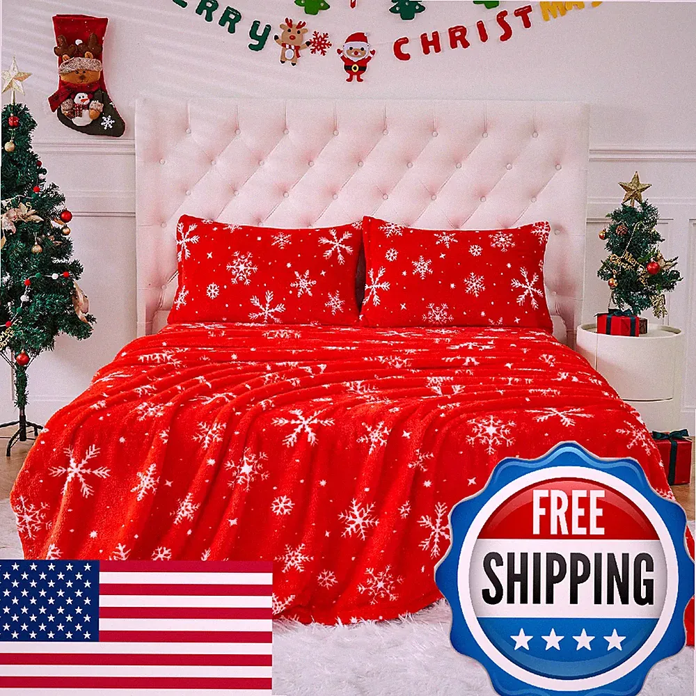 YIYEA Christmas Faux Fur Sheets, Luxury Ultra Soft Fleece Bed Sheets Set, Fluffy